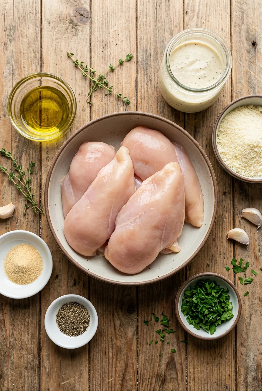 Ingredients for Baked Caesar Chicken with Creamy Parmesan Sauce