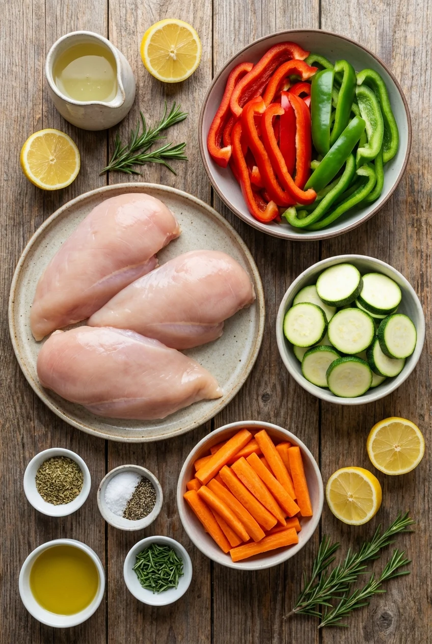 Ingredients for Baked Chicken and Veggie Meal Prep