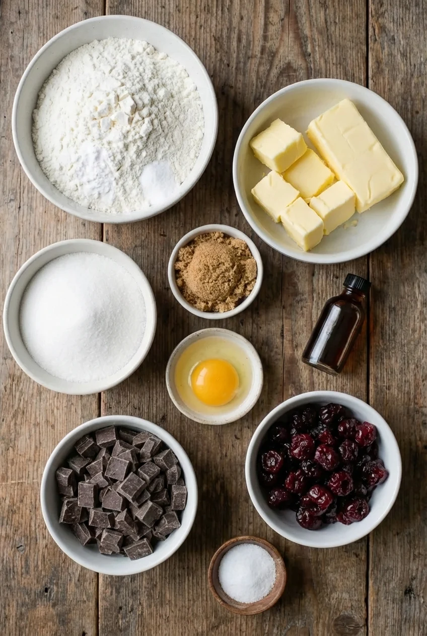 Ingredients for Cherry Chocolate Chunk Cookies