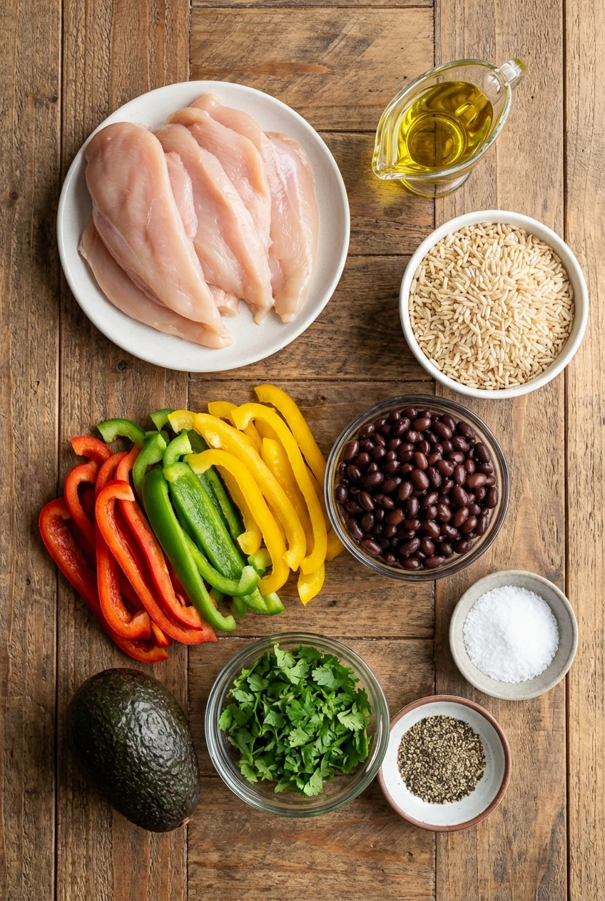 Ingredients for Chicken Meal Prep Burrito Bowls