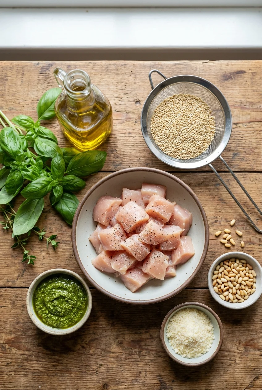 Ingredients for Chicken Pesto Quinoa Meal Prep