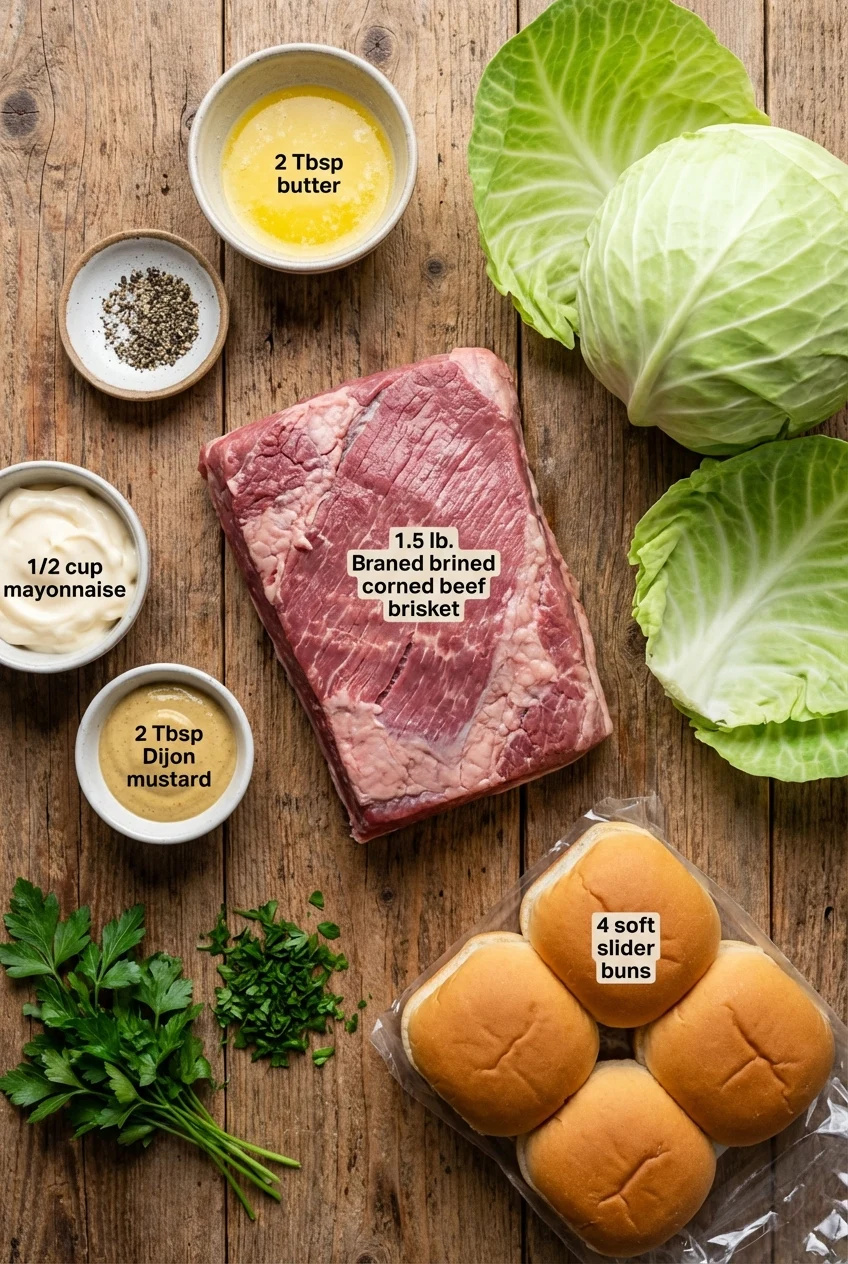 Ingredients for Corned Beef and Cabbage Sliders