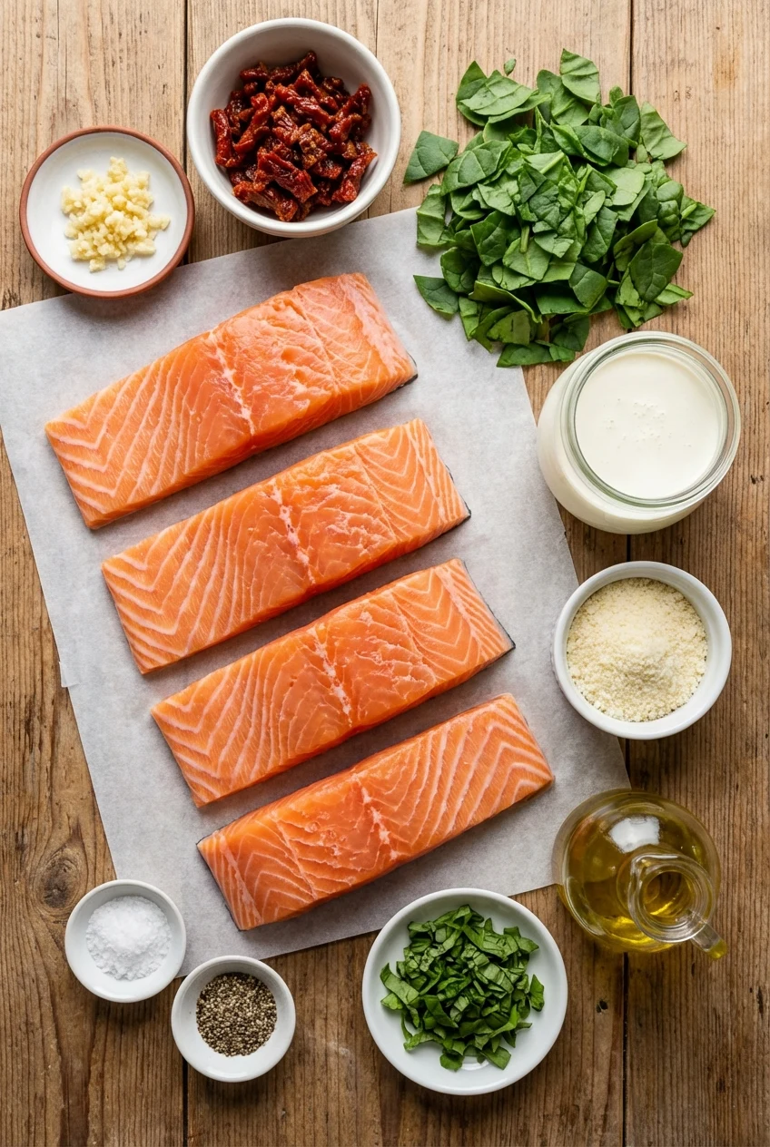 Ingredients for Creamy Tuscan Salmon