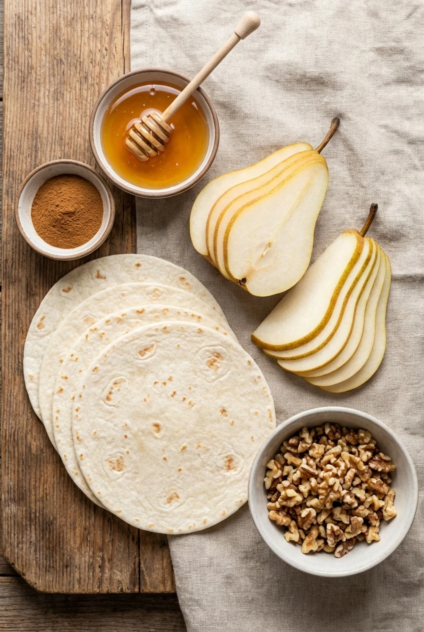 Ingredients for Dessert Taco Recipe with Caramelized Pears