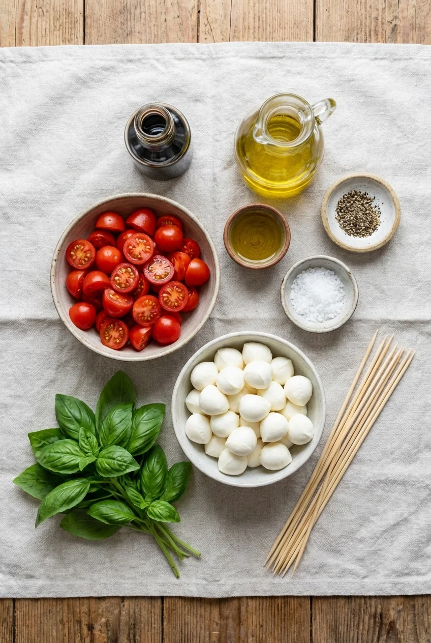 Ingredients for Easy Grilled Caprese Skewers
