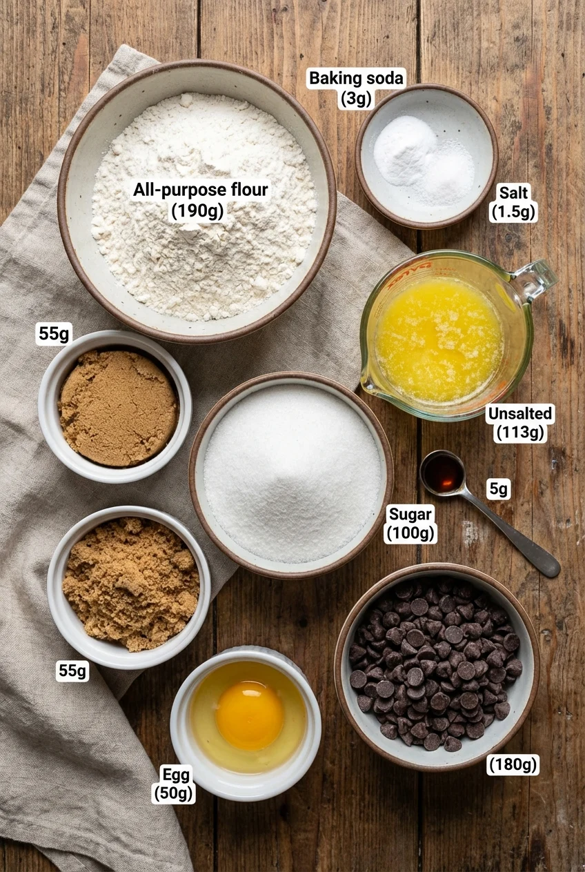 Ingredients for Easy Skillet Chocolate Chip Cookie