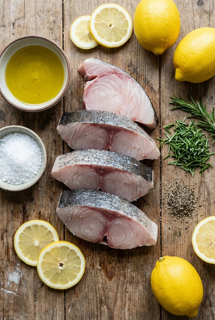 Ingredients for Grilled Swordfish Steaks with Lemon and Rosemary