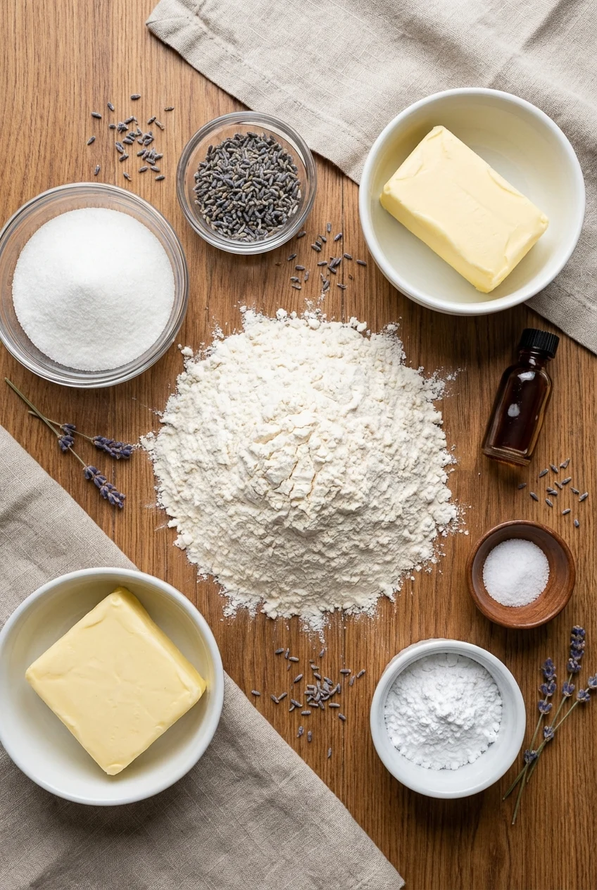Ingredients for Lavender Shortbread Cookies