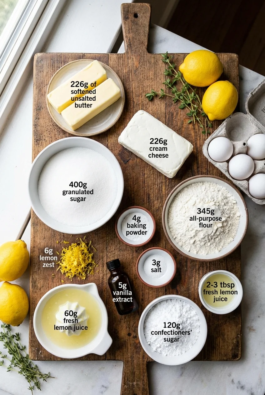 Ingredients for Lemon Cream Cheese Pound Cake