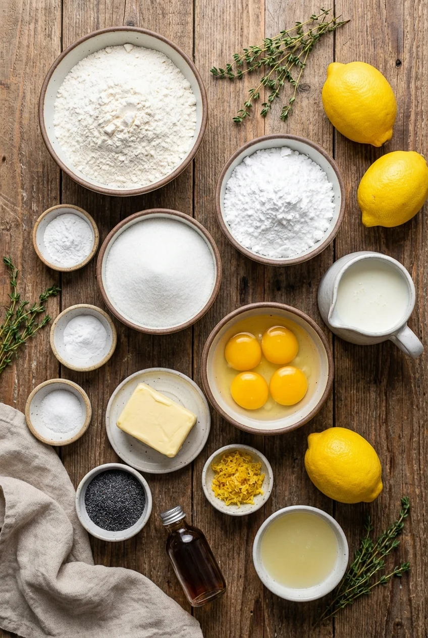 Ingredients for Lemon Poppy Seed Bundt Cake