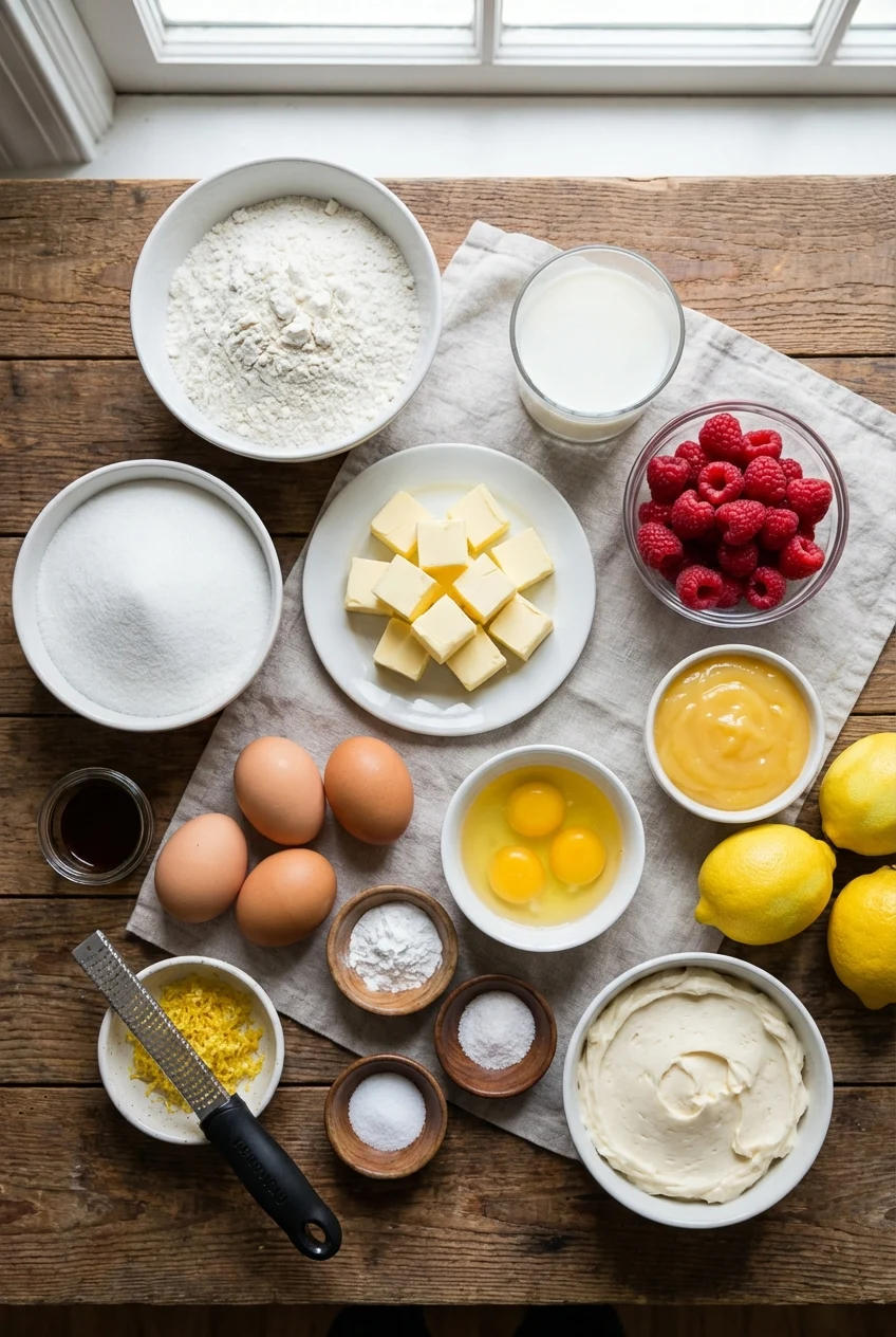 Ingredients for Lemon Raspberry Layer Cake