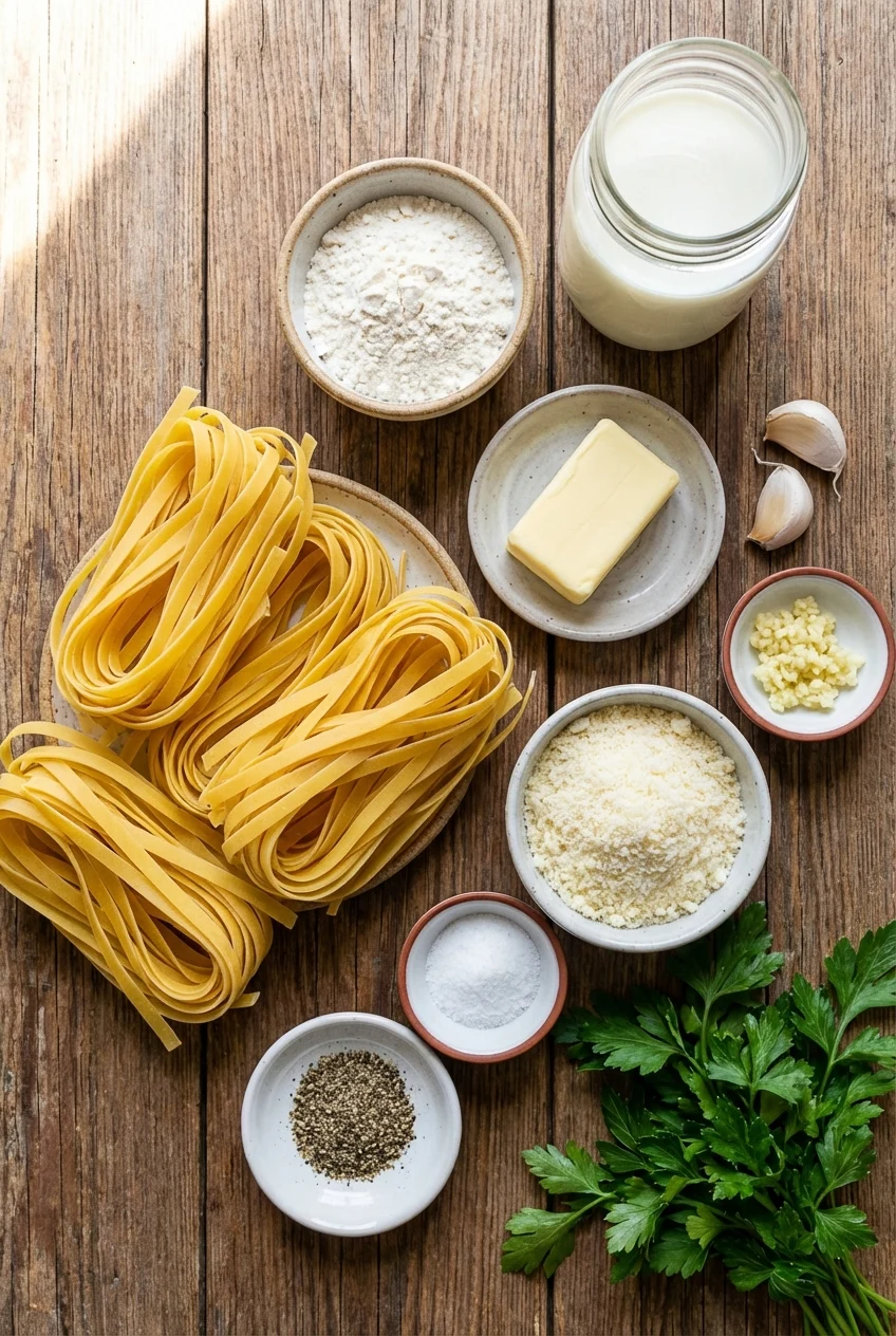 Ingredients for Lightened-Up Fettuccine Alfredo