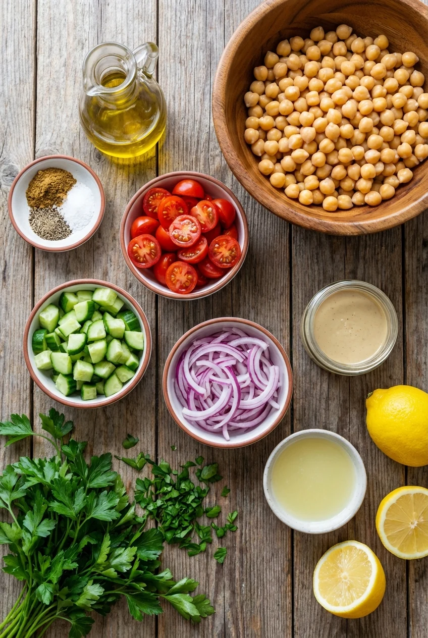 Ingredients for Mediterranean Chickpea Bowls