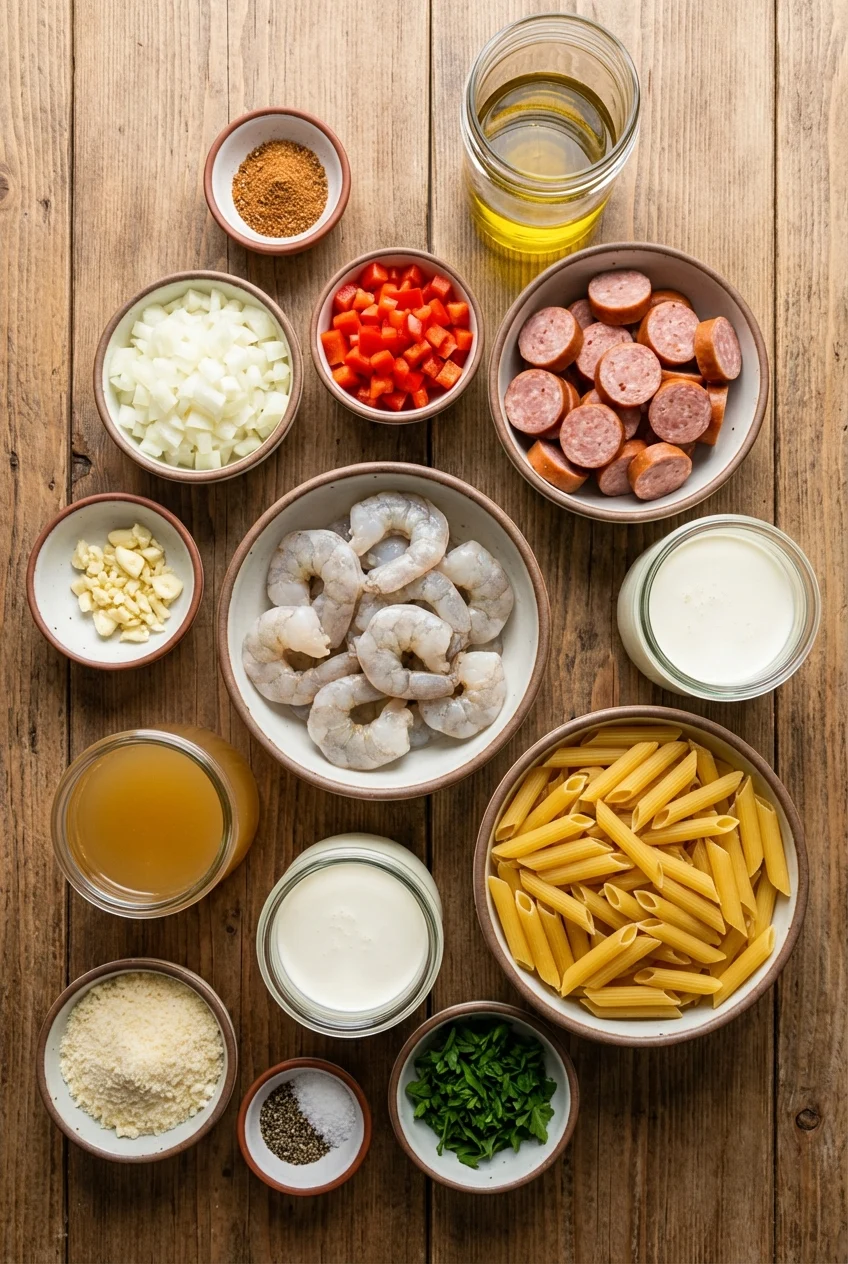Ingredients for One-Pot Creamy Cajun Pasta
