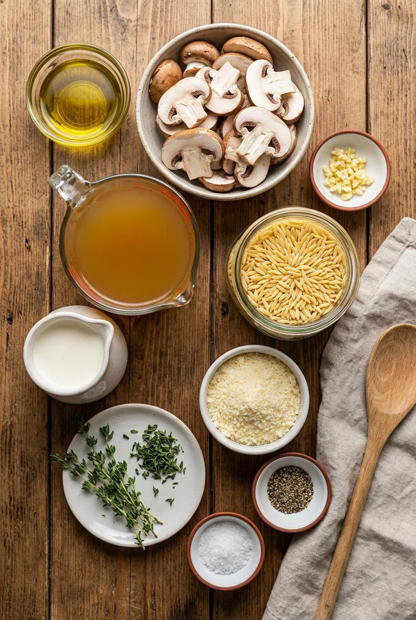 Ingredients for One-Pot Creamy Mushroom Orzo