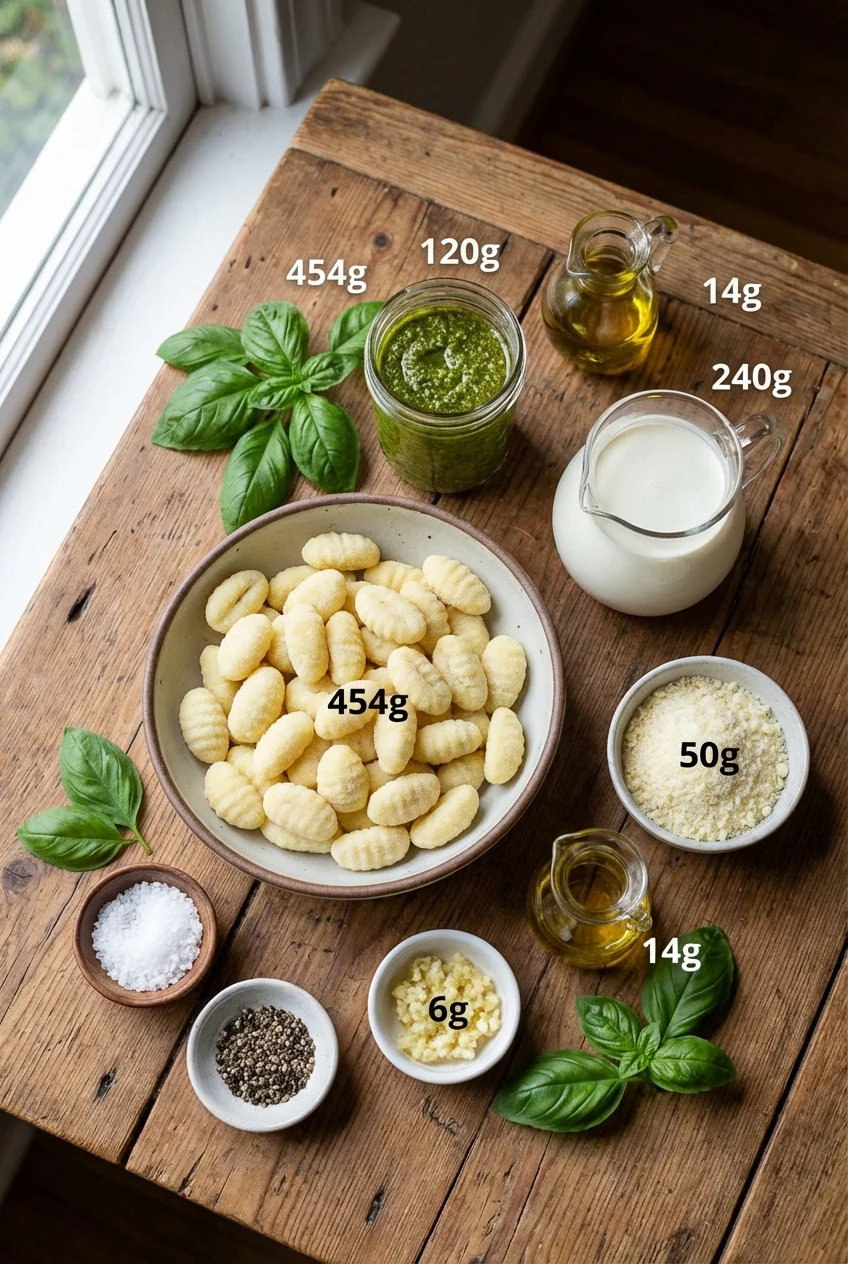 Ingredients for One-Pot Creamy Pesto Gnocchi