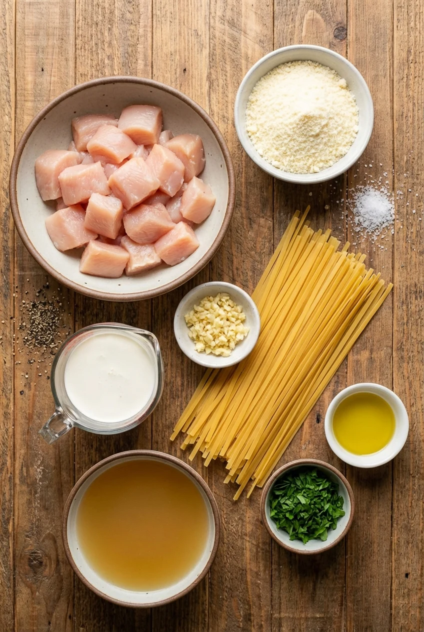 Ingredients for One-Pot Garlic Chicken Alfredo