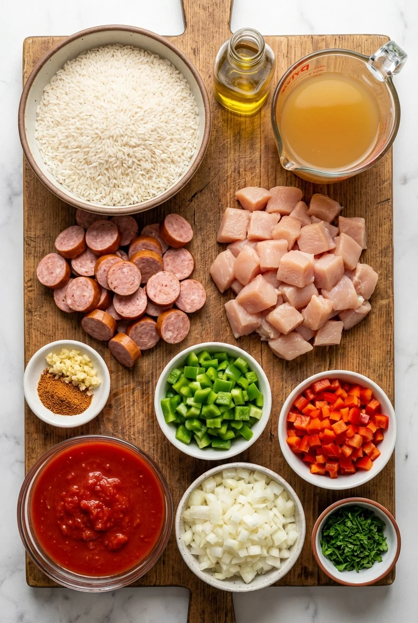Ingredients for One-Pot Sausage Jambalaya
