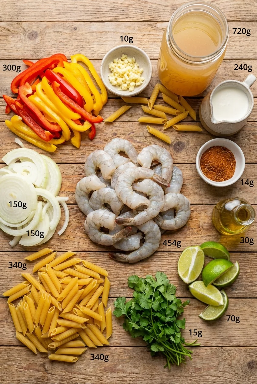 Ingredients for One-Pot Shrimp Fajita Pasta