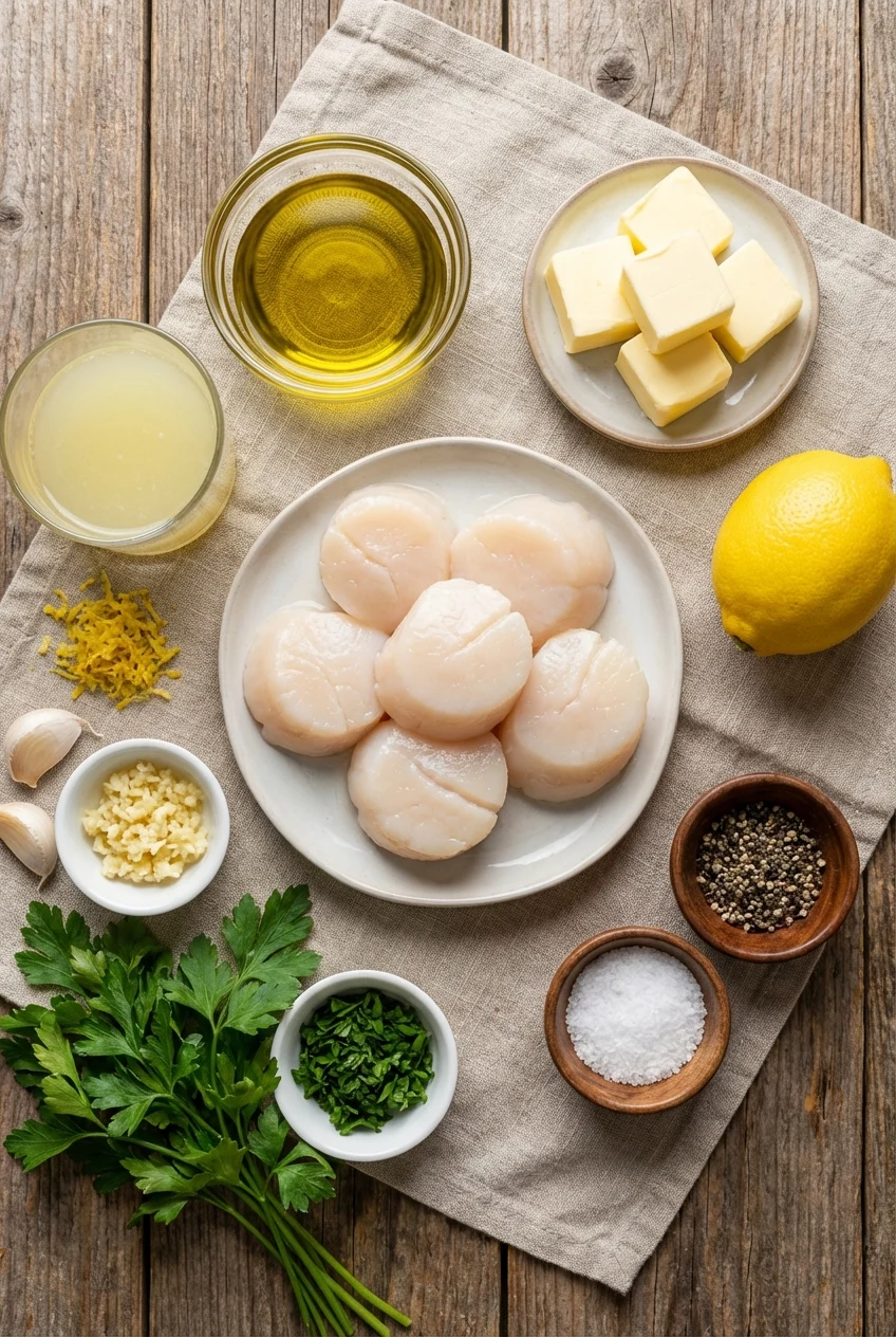 Ingredients for Pan-Seared Scallops with Lemon Butter