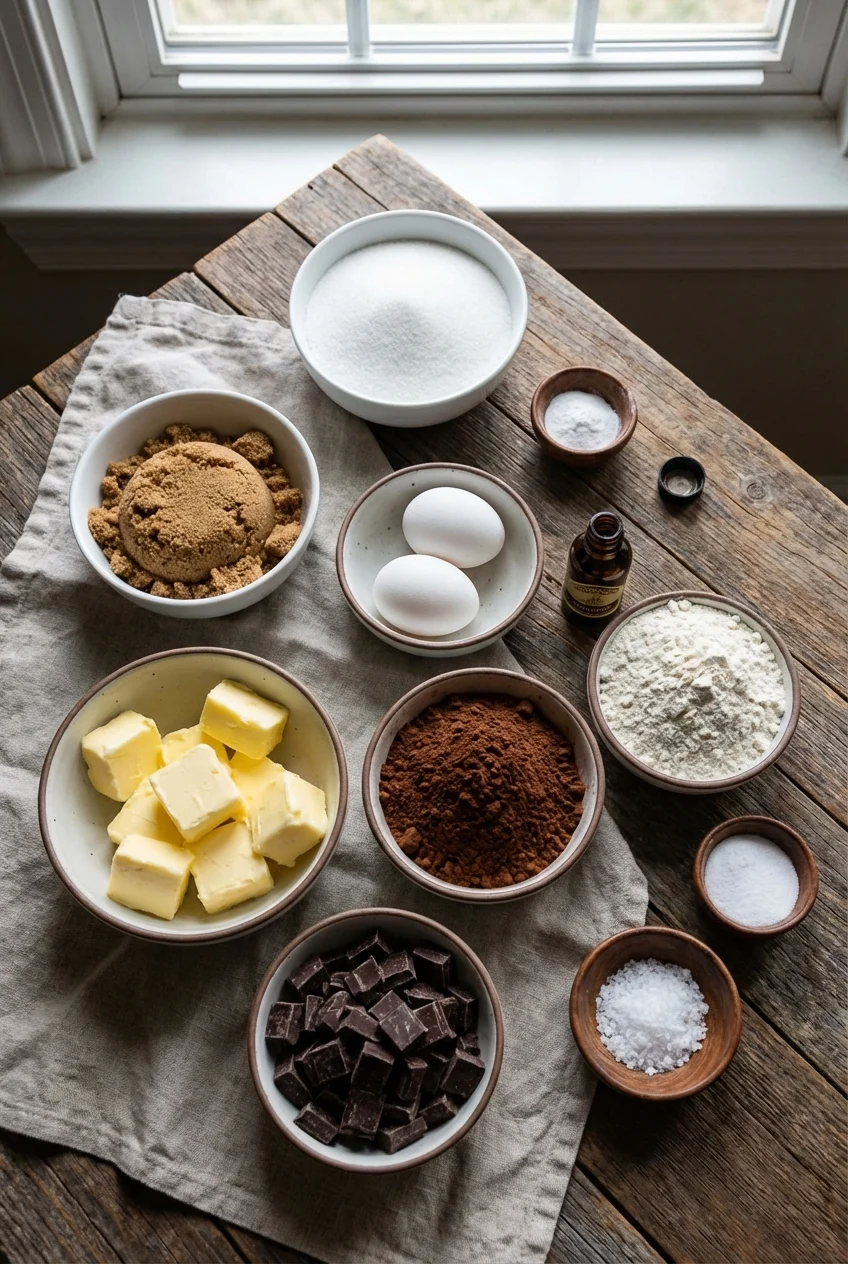 Ingredients for Rich and Chewy Chocolate Cookies