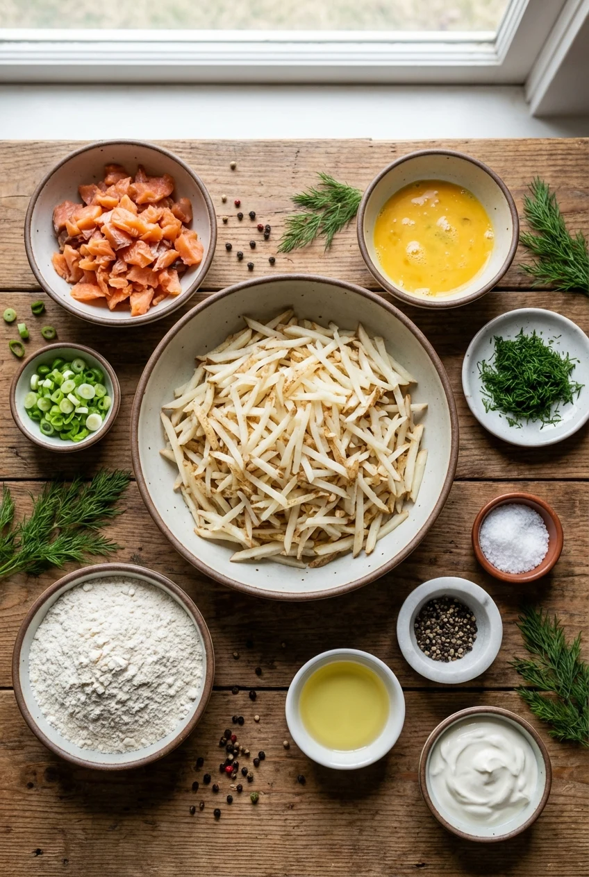 Ingredients for Smoked Salmon Potato Cakes