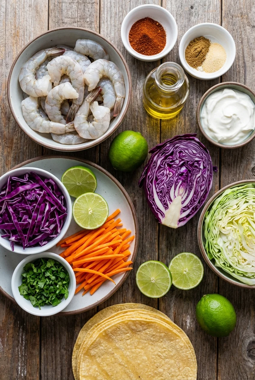 Ingredients for Spicy Shrimp Tacos with Slaw