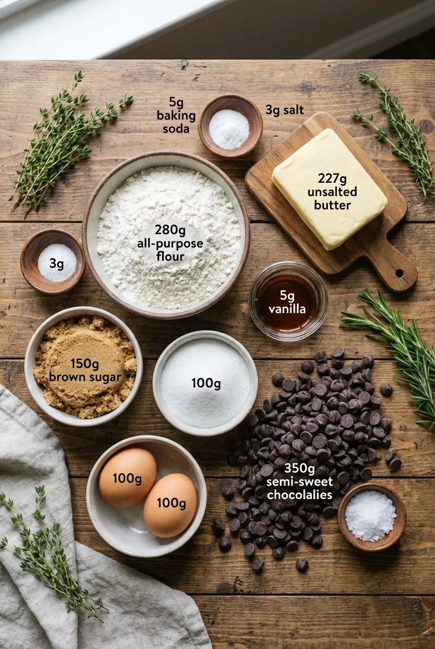 Ingredients for Thick Soft Chocolate Chip Cookies