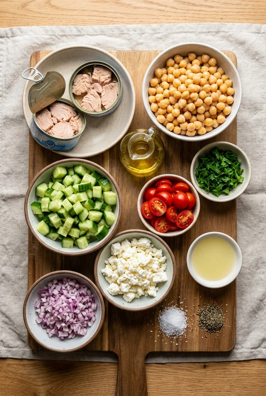 Ingredients for Tuna Chickpea Protein Salad
