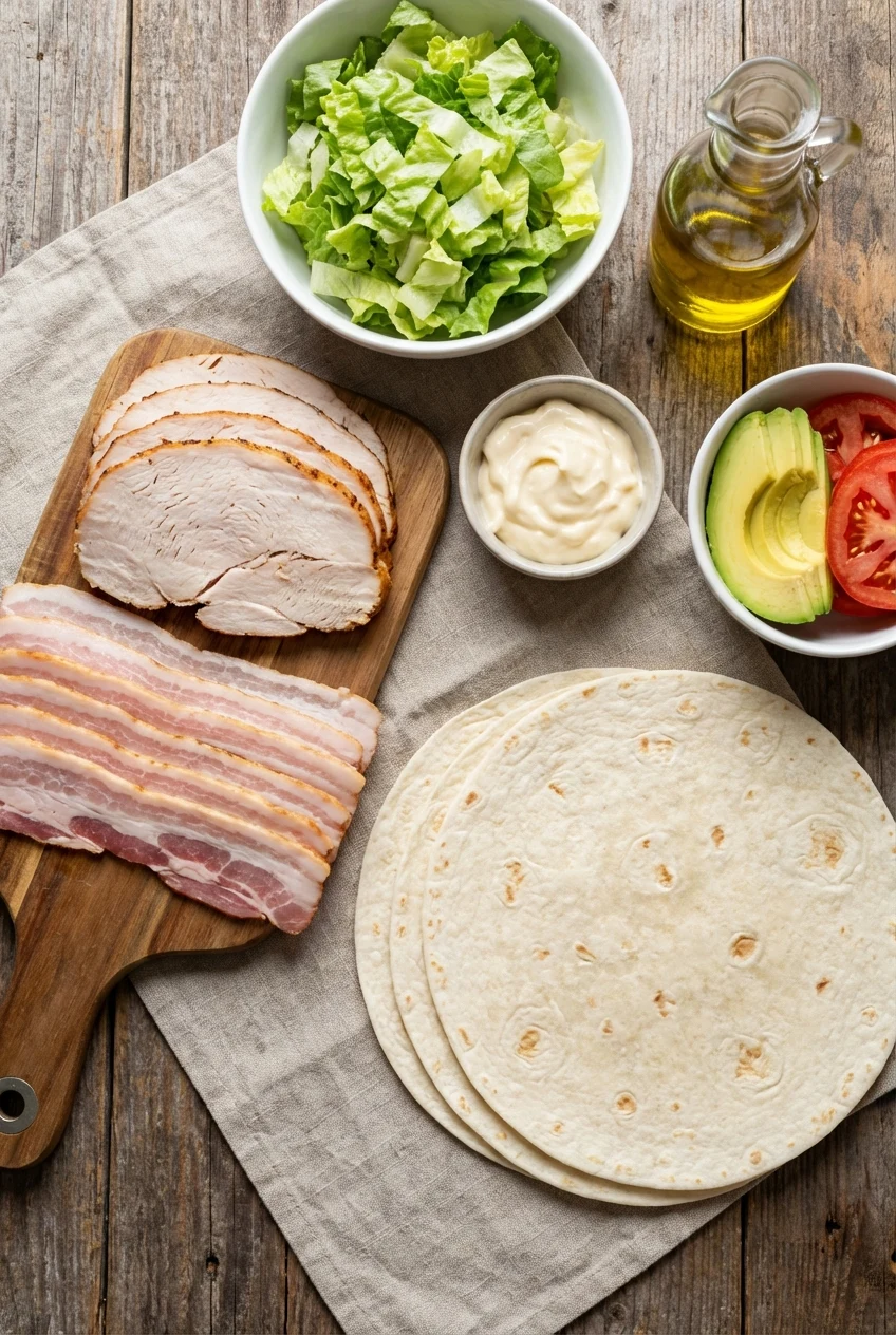 Ingredients for Turkey Avocado Club Wrap