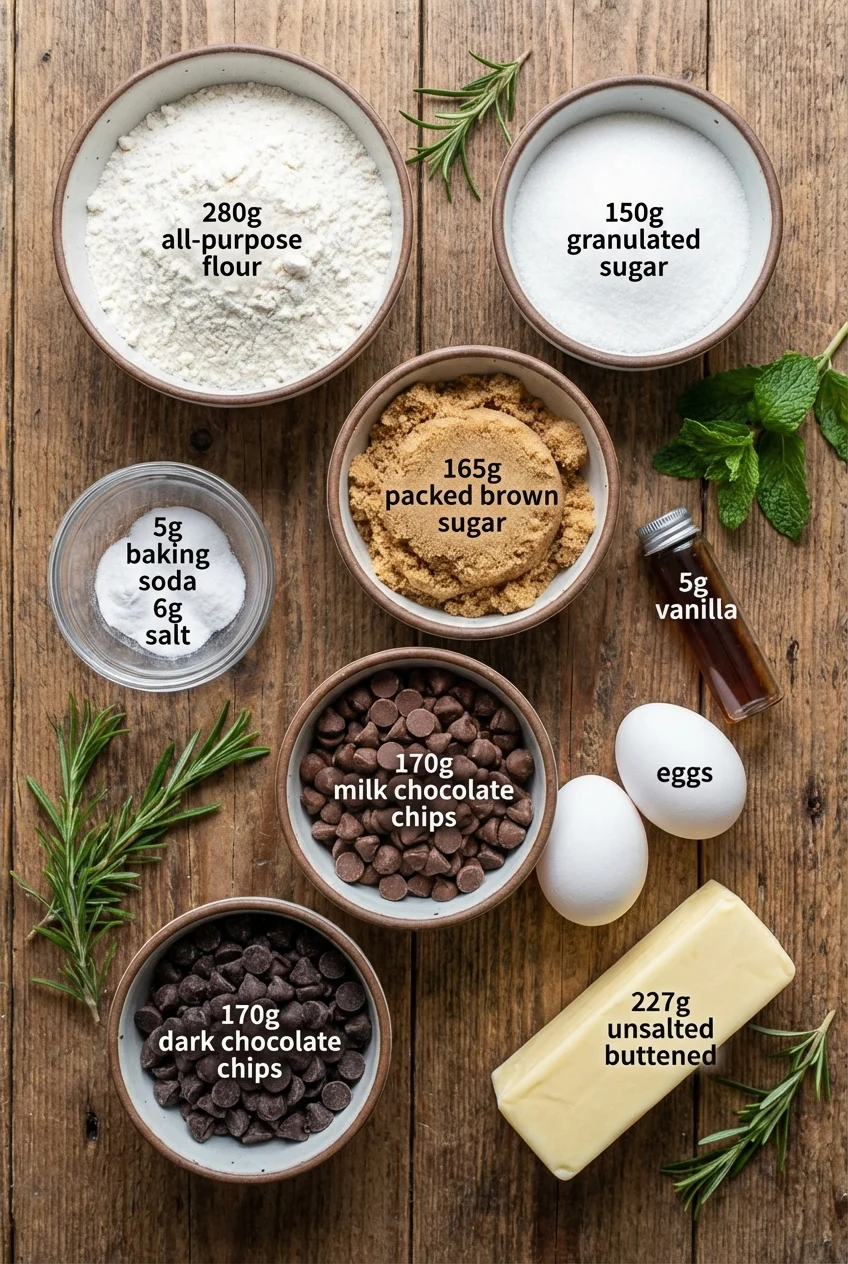 Ingredients for Two-Chip Chocolate Chip Cookies