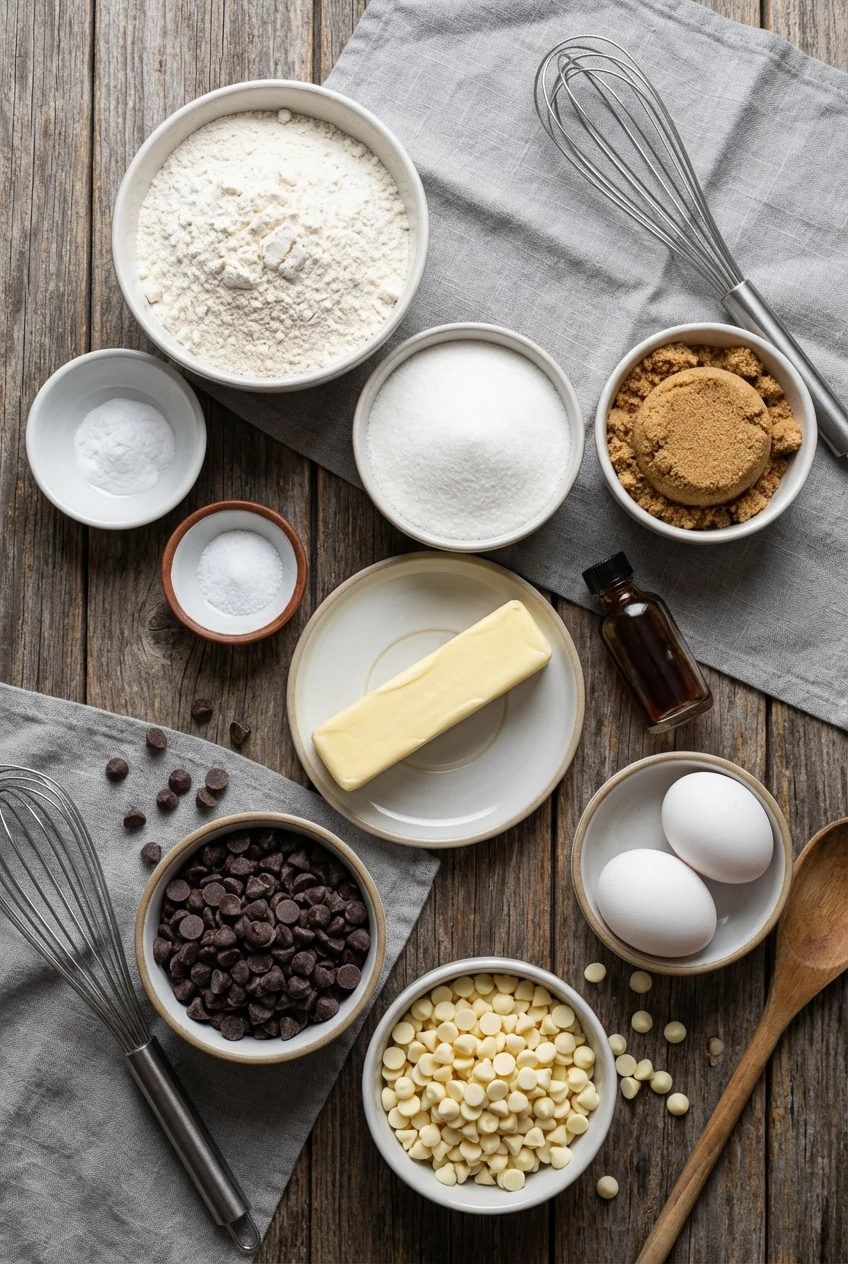 Ingredients for Two-Chip Chocolate Chip Cookies