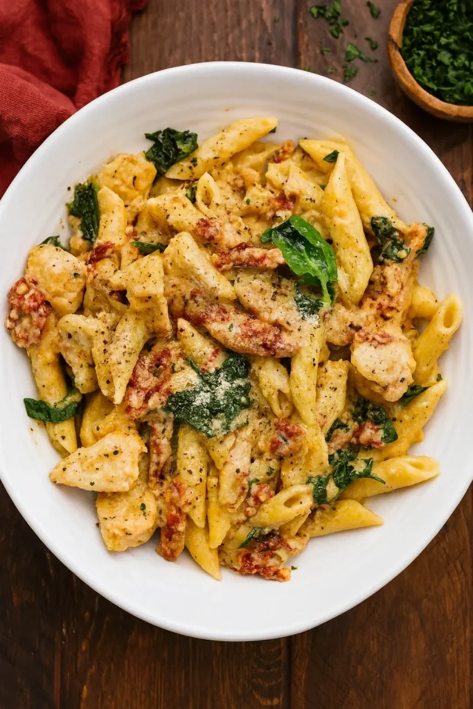 One-Pan "Date Night" Chicken Pasta with Sun-Dried Tomatoes