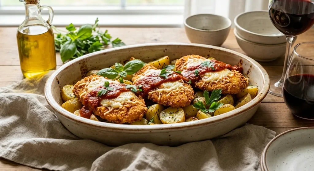 Chicken Parm, But Make It a One-Pan Potato Bake