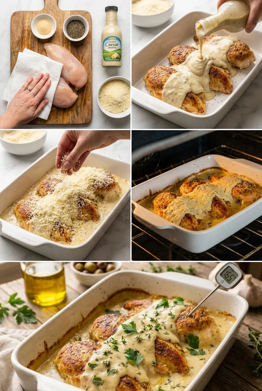 Step-by-step photos for Baked Caesar Chicken with Creamy Parmesan Sauce