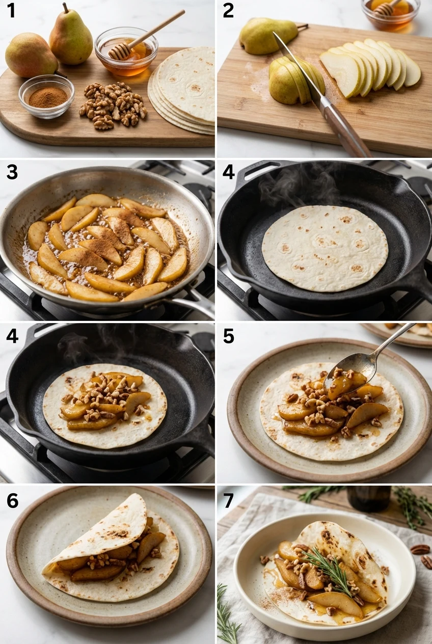 Step-by-step photos for Dessert Taco Recipe with Caramelized Pears
