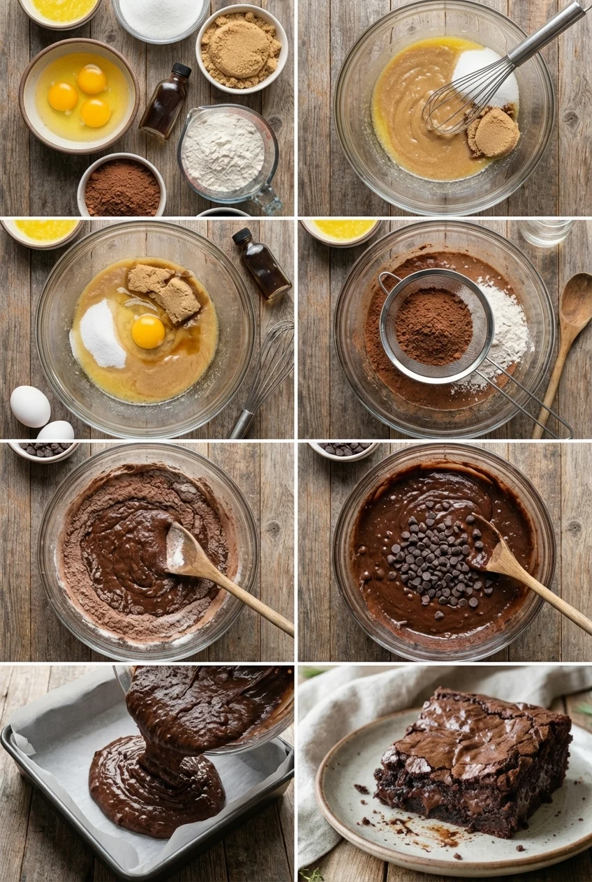 Step-by-step photos for Fudgy Chocolate Brownies