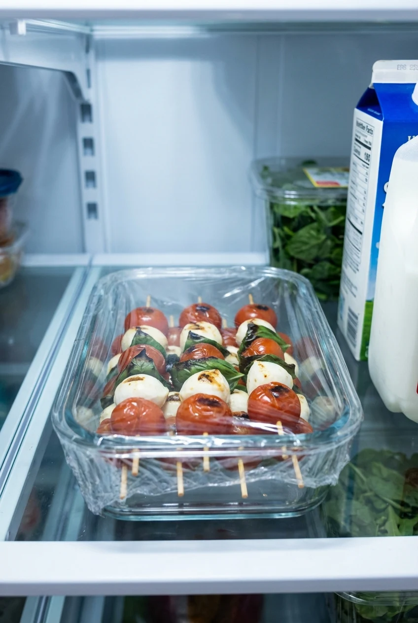 How to store and reheat Easy Grilled Caprese Skewers