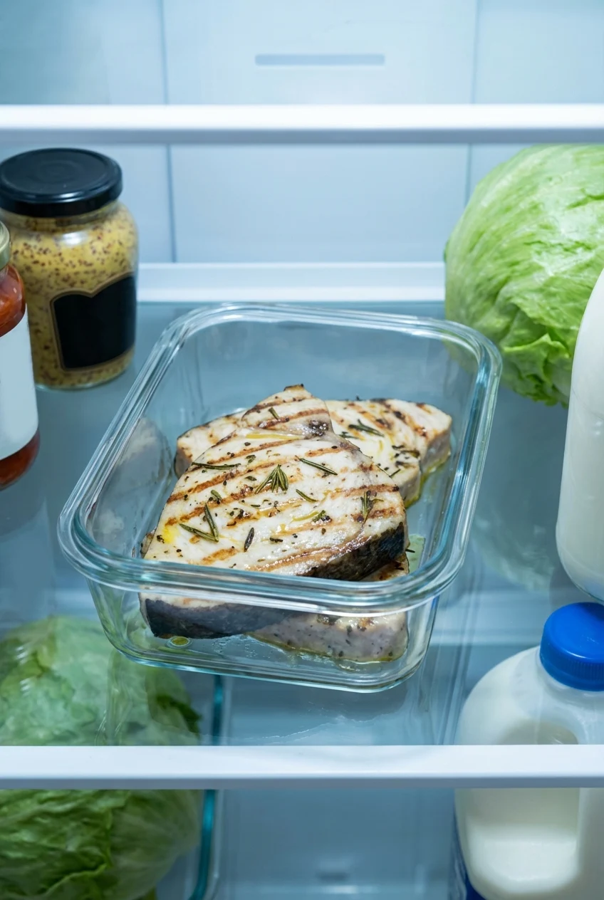 How to store and reheat Grilled Swordfish Steaks with Lemon and Rosemary