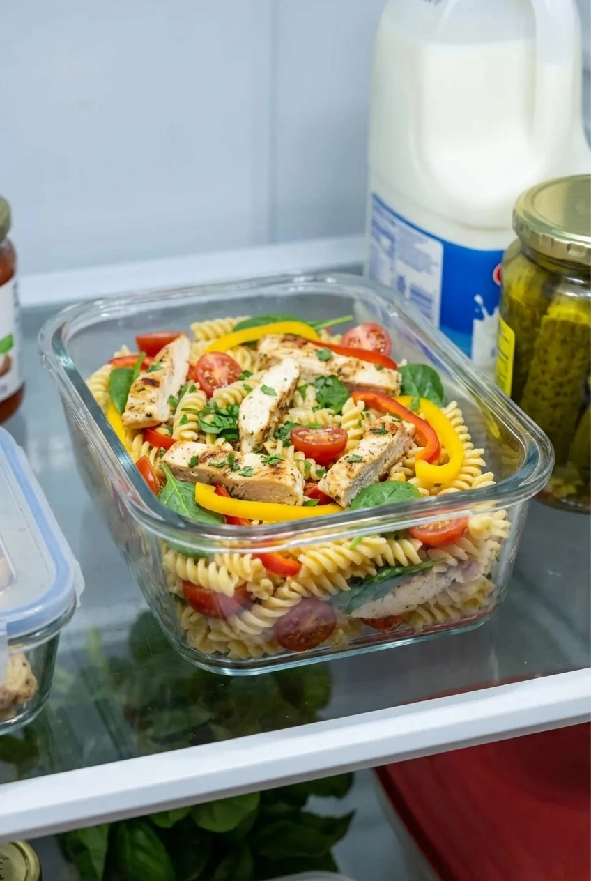 How to store and reheat High Protein Pasta Salad with Chicken