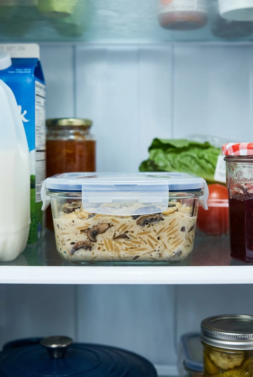 How to store and reheat One-Pot Creamy Mushroom Orzo