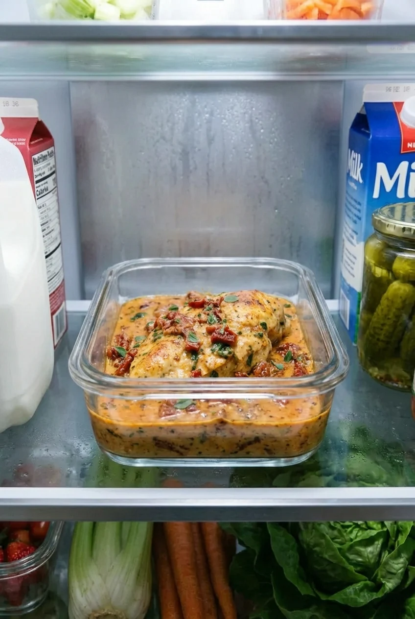 How to store and reheat One-Pot Creamy Sun-Dried Tomato Chicken