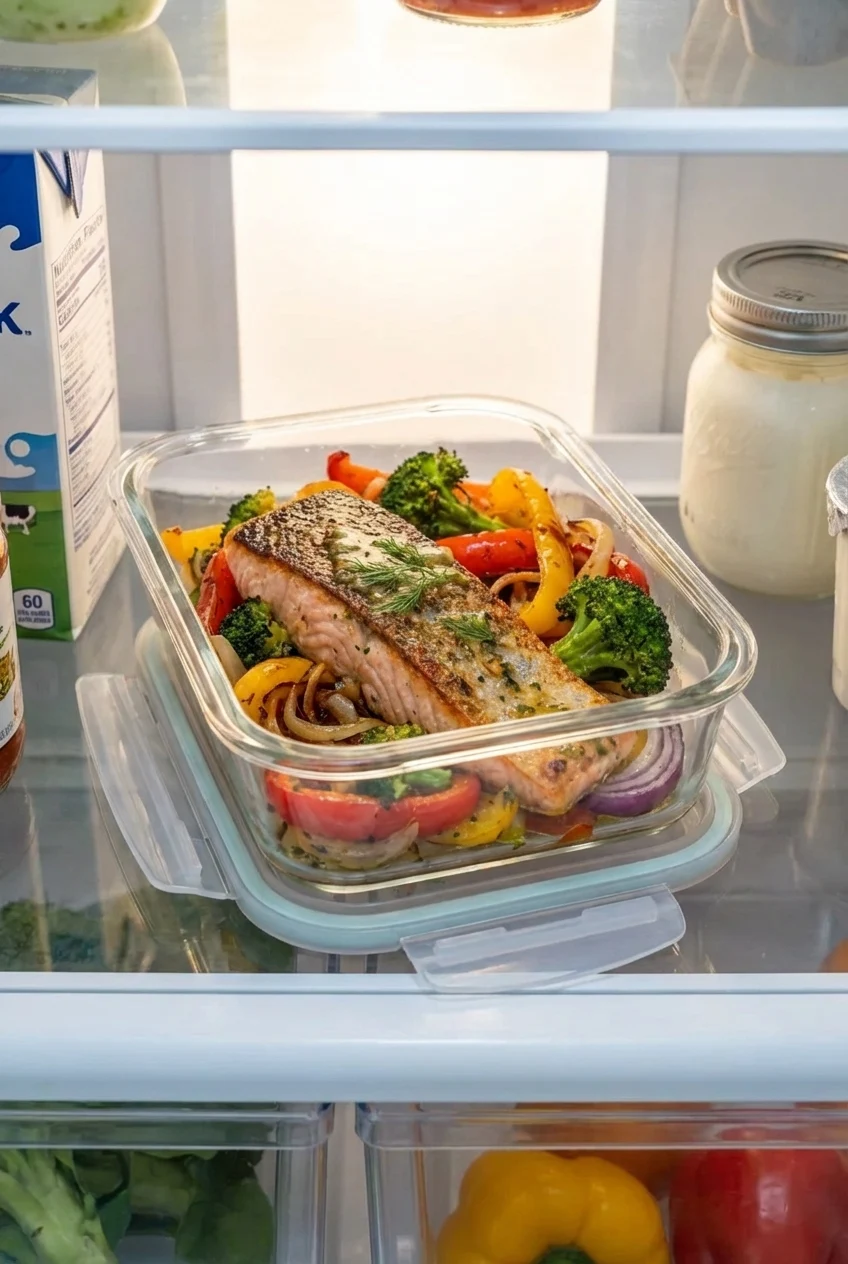 How to store and reheat Salmon and Veggie Meal Prep