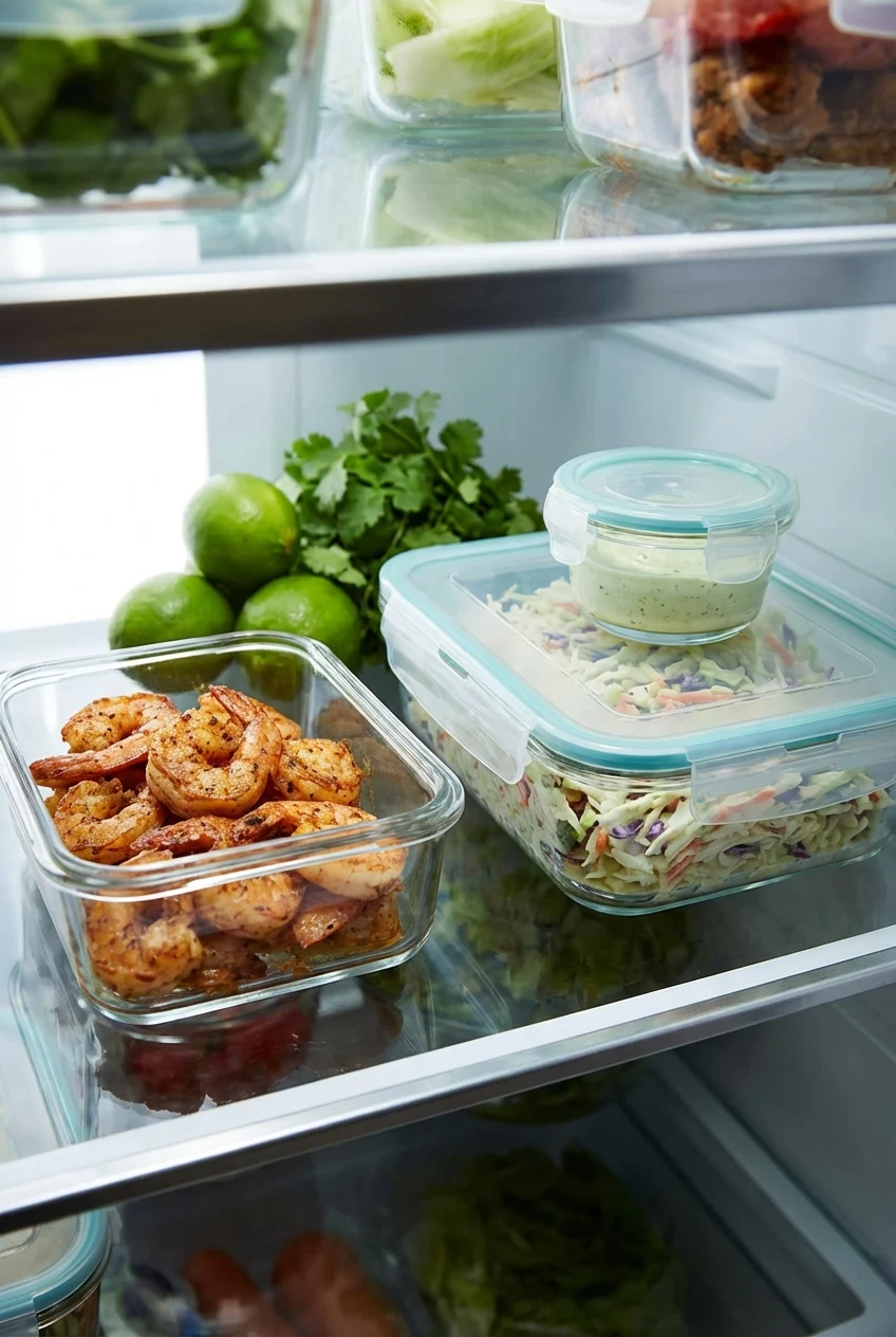 How to store and reheat Spicy Shrimp Tacos with Slaw