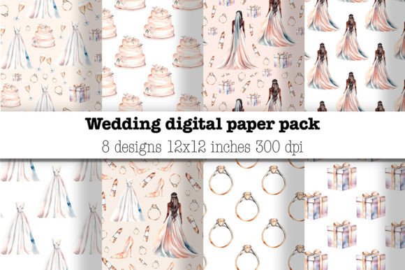 Wedding Digital Paper, Bride Pattern