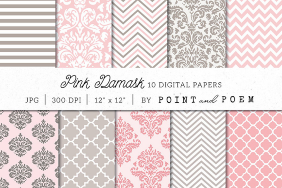 Pink Damask Wedding Digital Paper