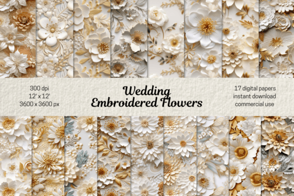 White Wedding Embroidered Flowers Paper