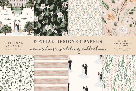 Wedding Watercolor Digital Papers House