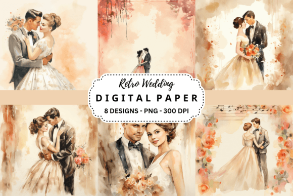 Watercolor Retro Wedding Background