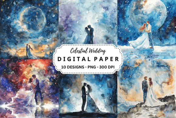 Watercolor Celestial Wedding Background